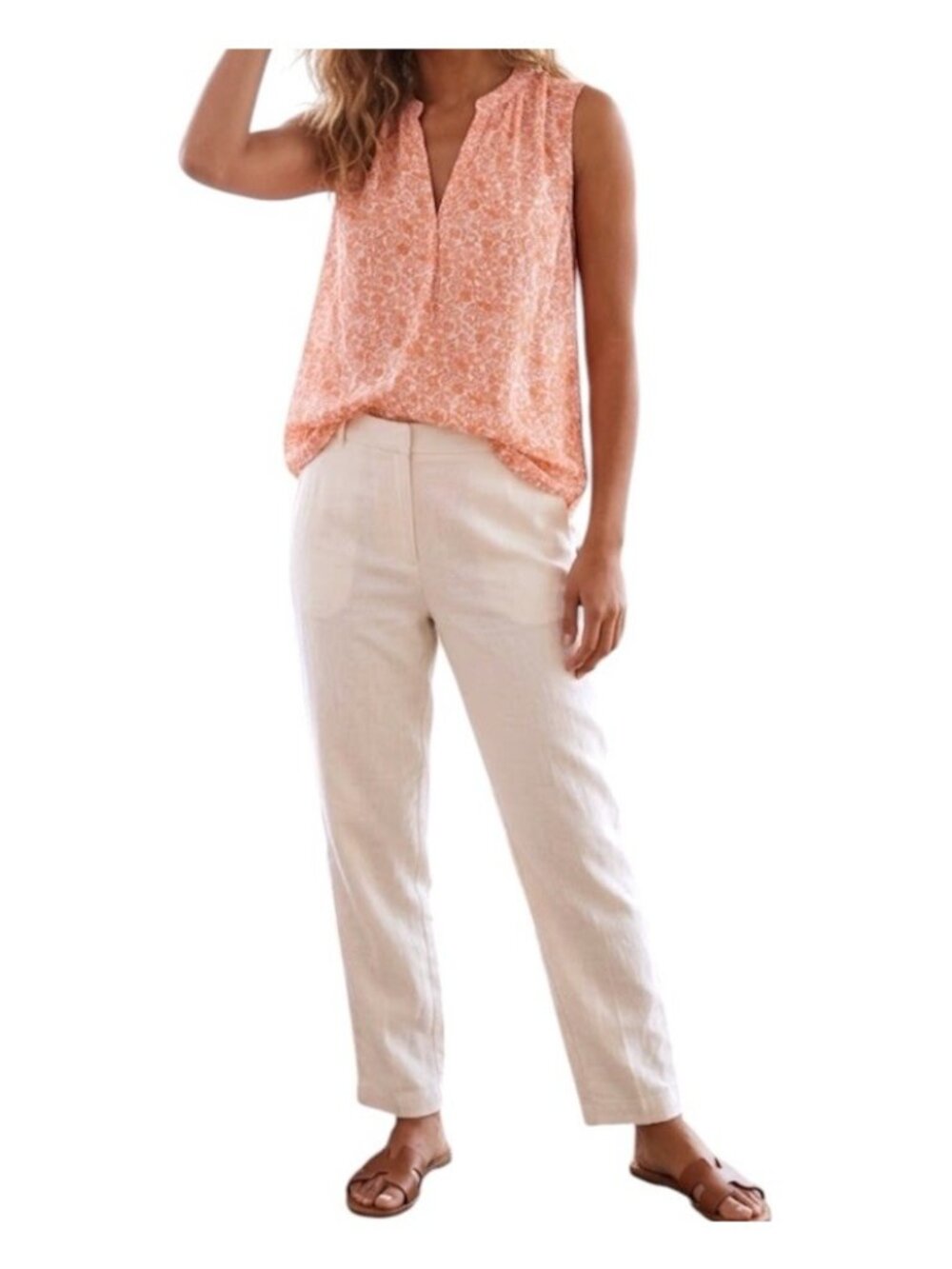 LOFT Orange Floral V-Neck Lightweight Beachy Vacation Boho Blouse Size XXL